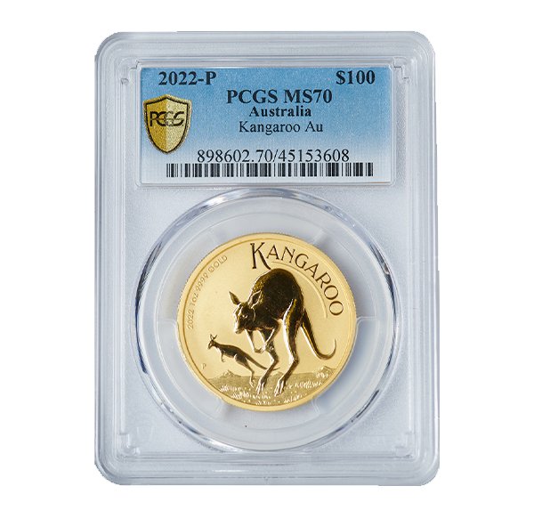 Graded 2022 Australian Kangaroo 1oz Gold Coin MS70